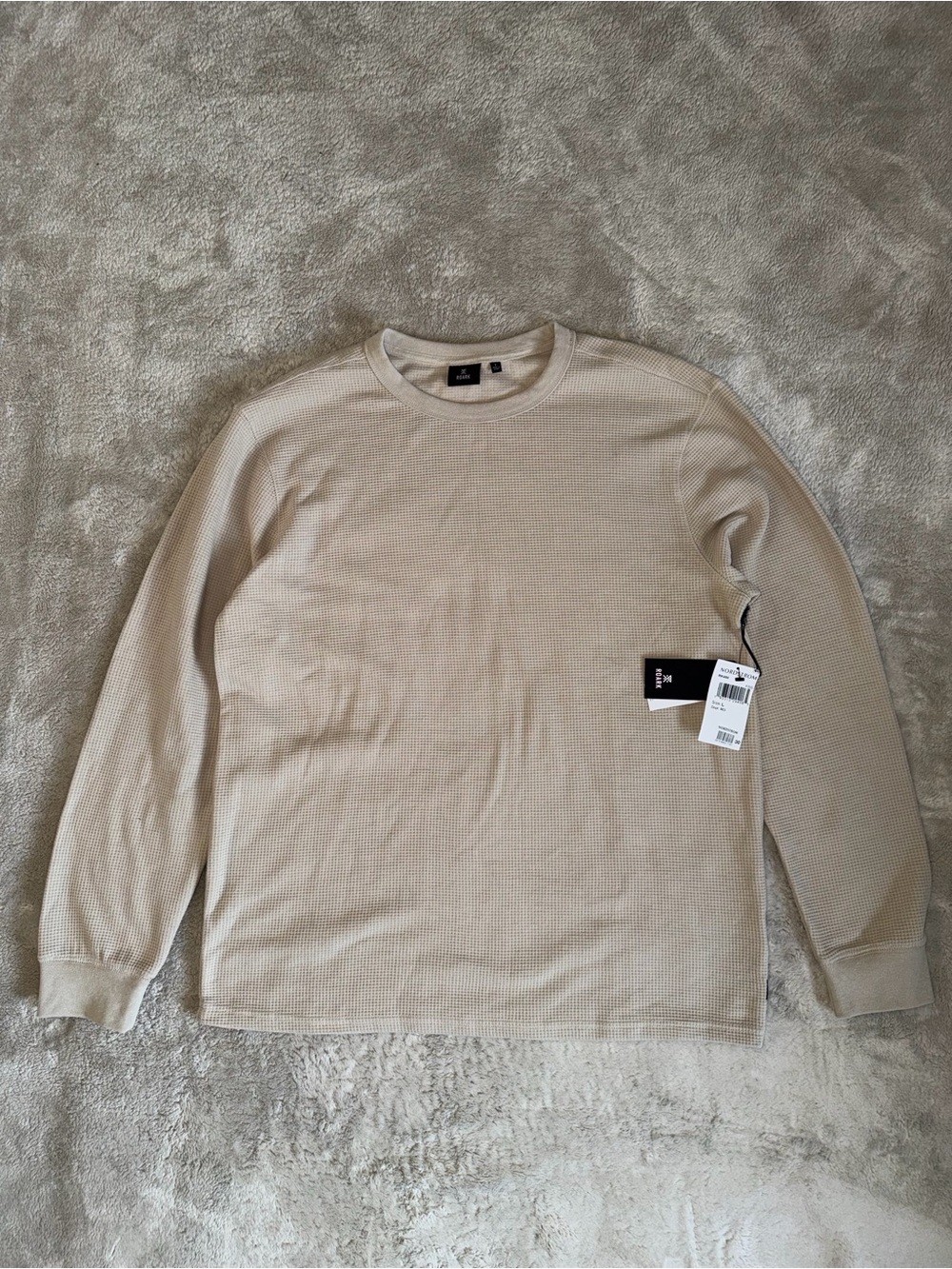 NWT Roark Well Worn Thermal Long Sleeve Waffle Knit Tee in Fossil Men’s Large